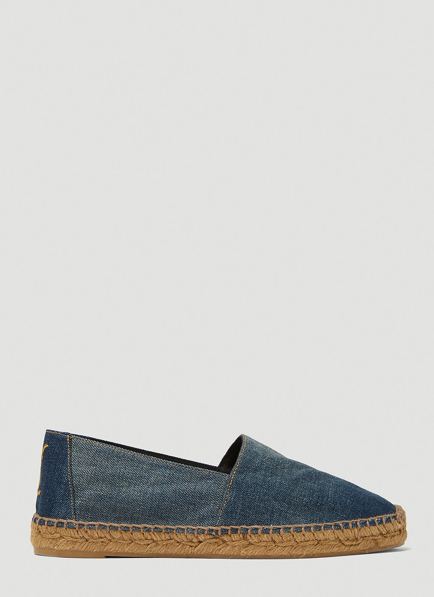Saint Laurent Ysl Embroidered Denim Espadrilles In Blue