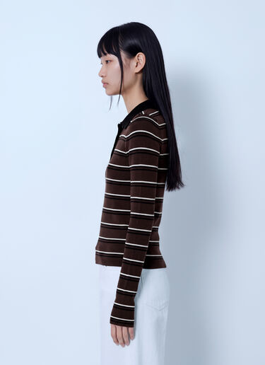 LN-CC® - GANNI: Mini Ribbed Merino Polo - Brown GANNI Mini Ribbed Merino Polo Brown gan0265021