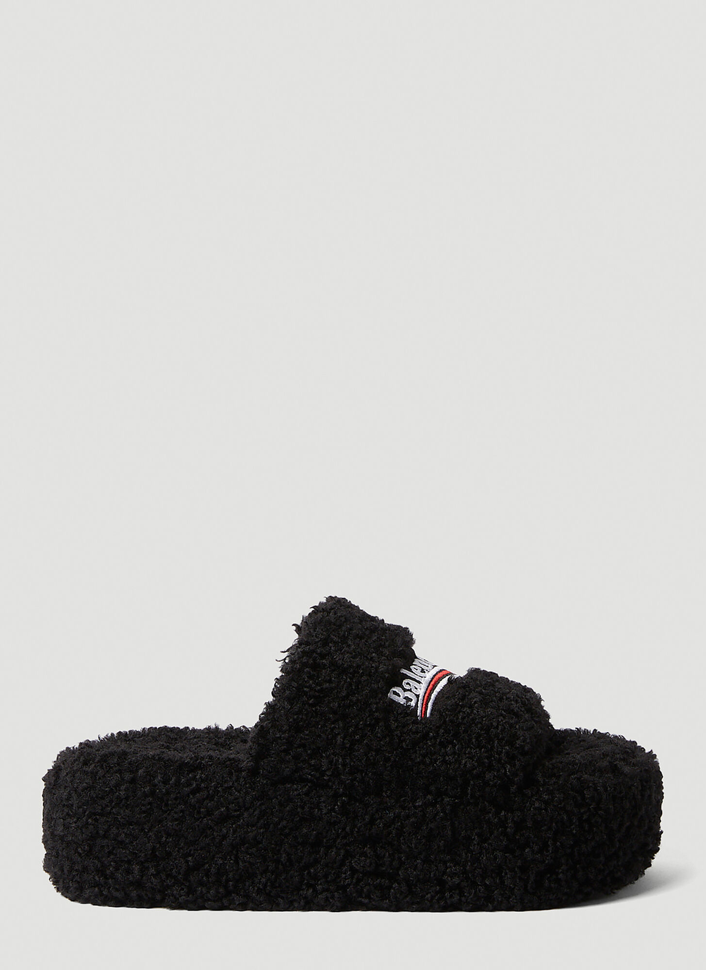 Balenciaga Logo Embroidered Furry Platform Sandals In Nero