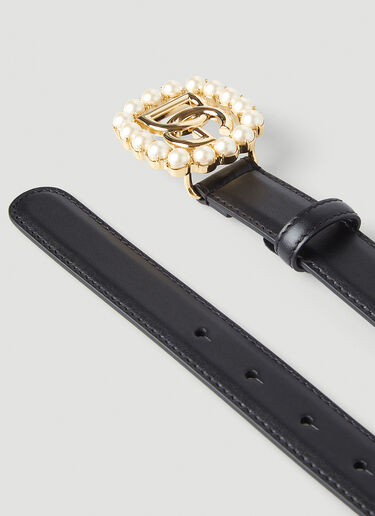 Dolce & Gabbana Faux Pearl Ring Logo Belt Black dol0246076
