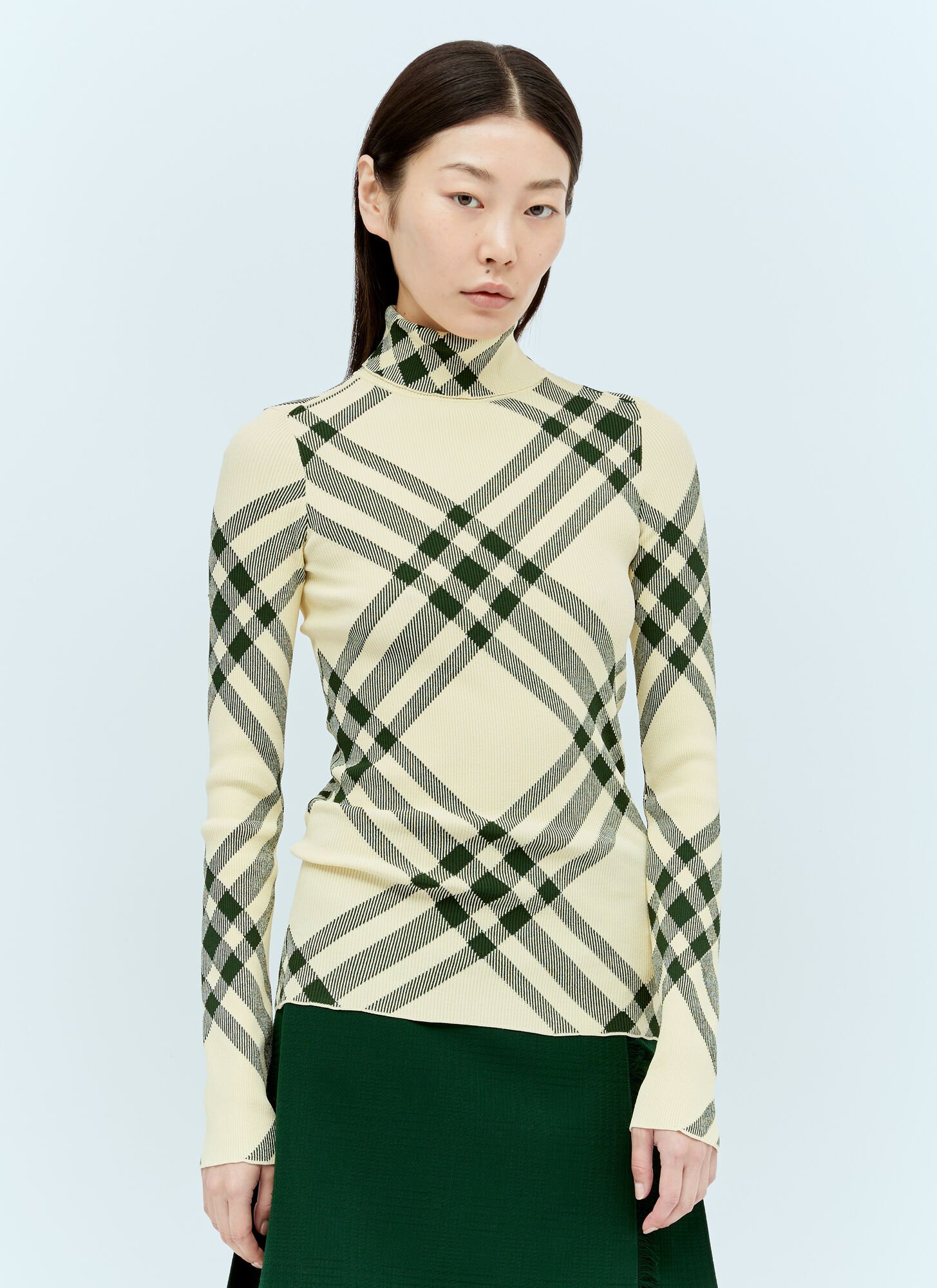 Shop Burberry Ribbed Check Sweater In Yellow