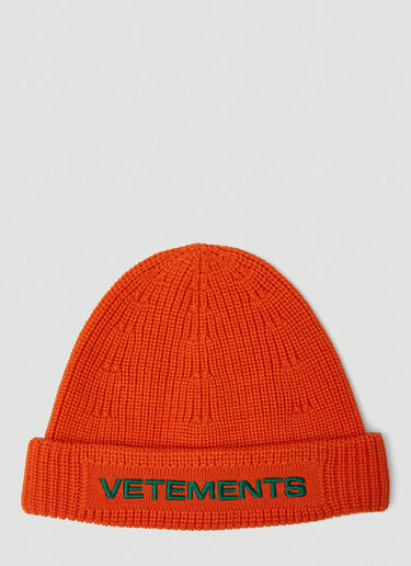 VETEMENTS Logo Embroidered Beanie Hat Orange vet0150020