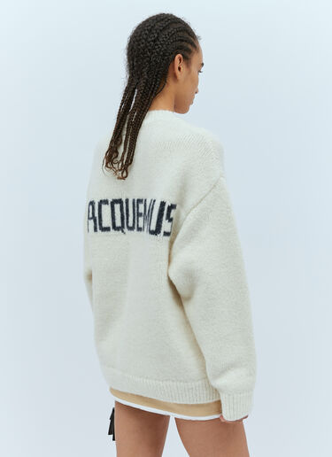 Jacquemus Rear Logo Print Knit Sweater Beige jac0354001