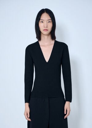 Toteme Compact Knit V-Neck Black tot0265033