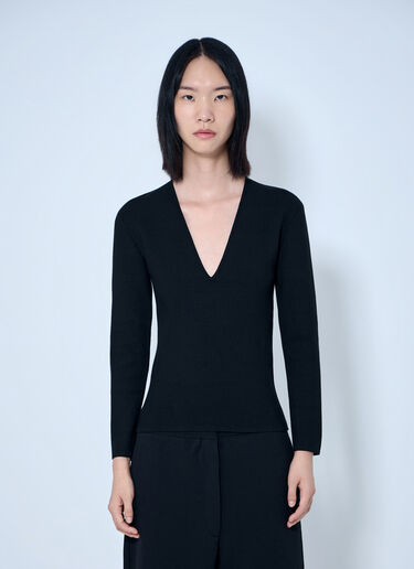 LN-CC® - Toteme: Compact Knit V-Neck - Black Toteme Compact Knit V-Neck Black tot0265033