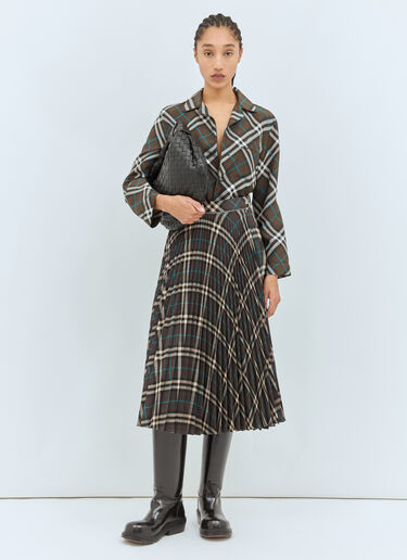 Burberry 褶裥羊毛混纺半裙  绿色 bur0257014