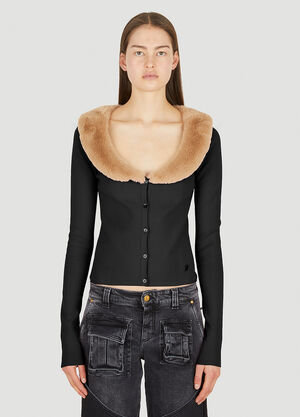 Blumarine Faux Fur Trim Cardigan Black blm0252007