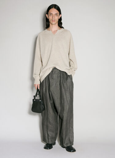 Yohji Yamamoto Drawstring Linen Pants Grey yoy0156003