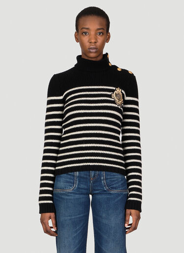 Balmain 3 Button High Neck Stripe Sweater Black bln0253007