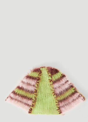 GANNI Fuzzy Stripe Beanie Hat Green gan0255068