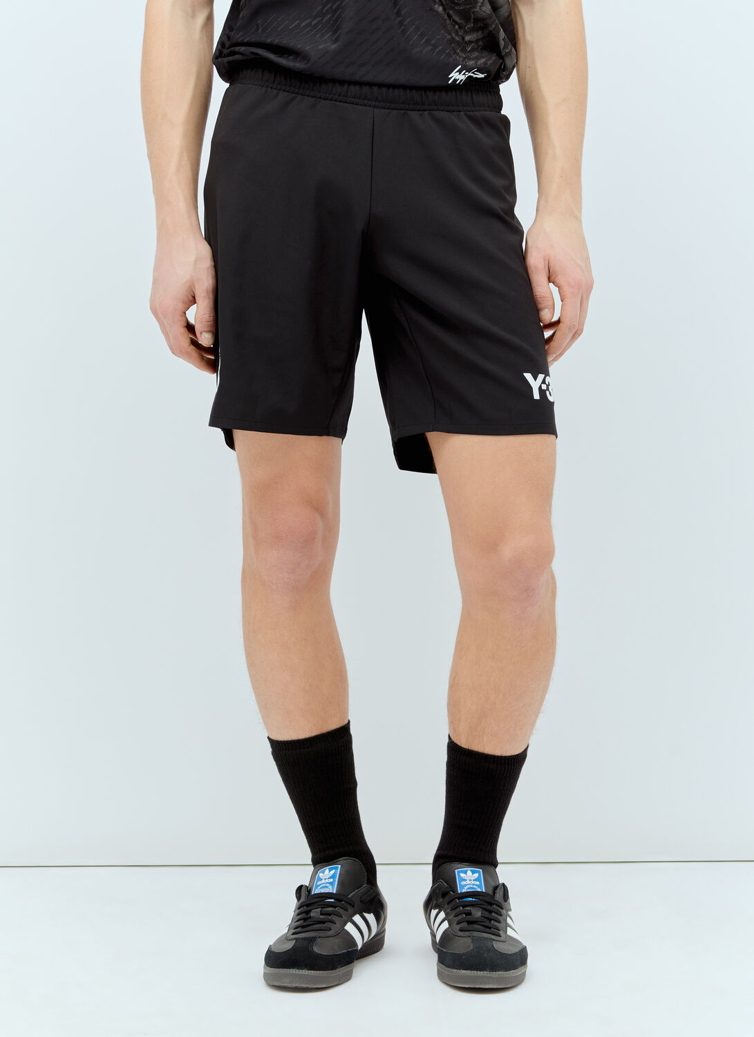 Shop Real Madrid X Adidas Y-3 Logo Print Drawstring Shorts In Black