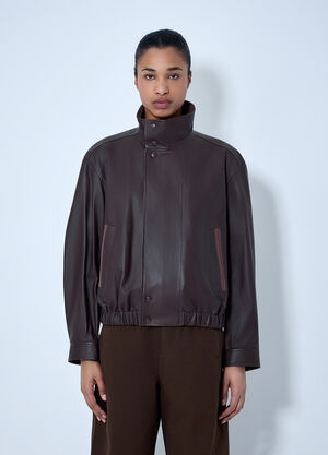 Lemaire High-Collar Leather Jacket Brown lem0264018