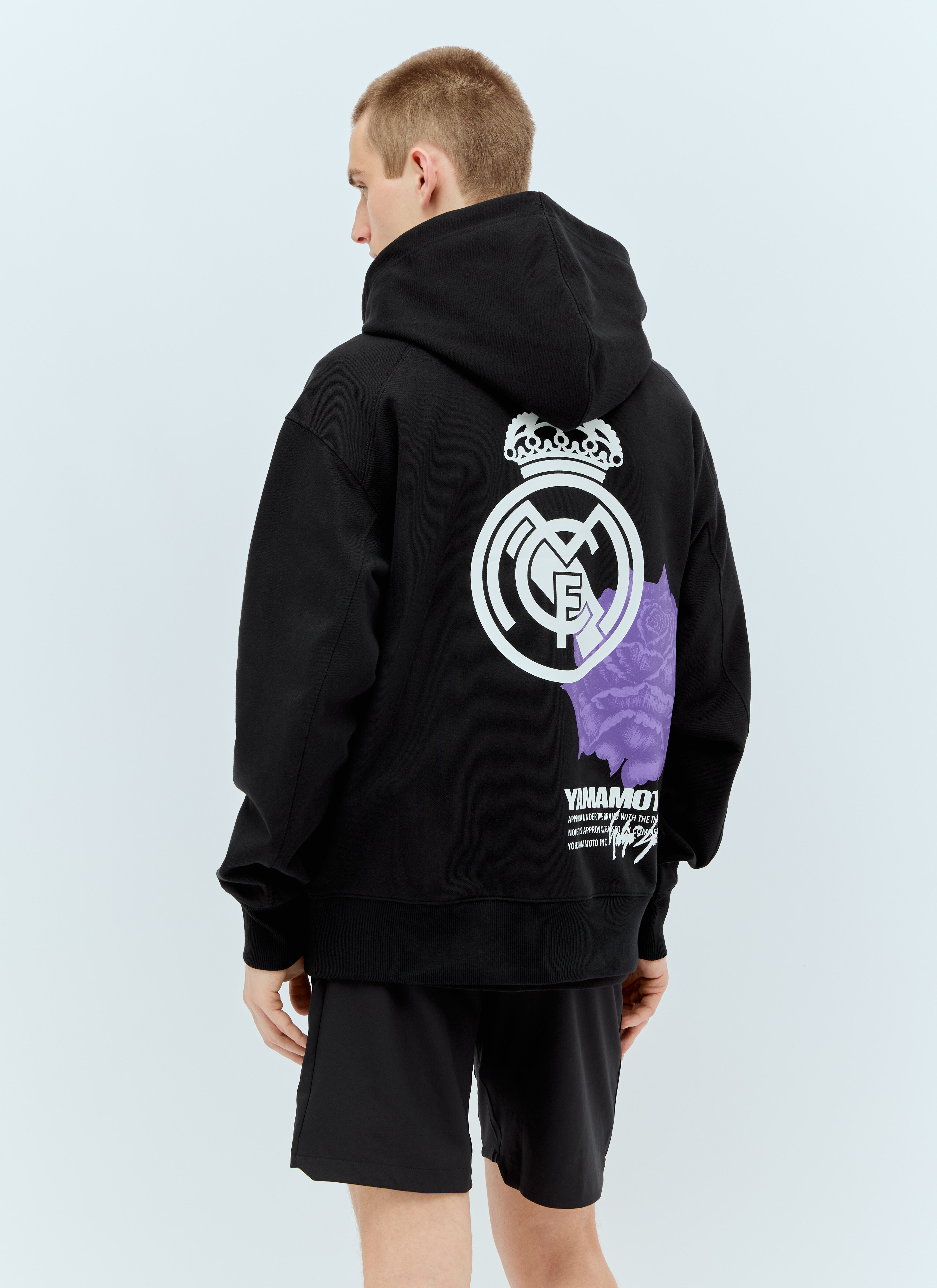 Y 3 x Real Madrid Men s Logo Print Hooded Sweatshirt in Black LN CC