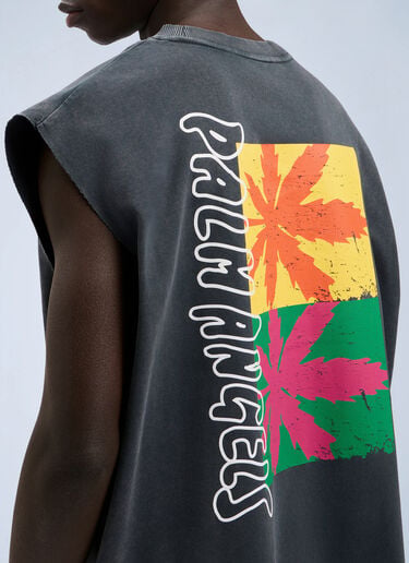 LN-CC® - Palm Angels: Palm Leaf Distressed Tank - Black Palm Angels Palm Leaf Distressed Tank Black pma0164058