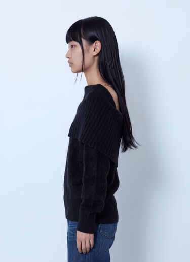 LN-CC® - Sportmax: Ribbed Panel Wool Sweater - Black Sportmax Ribbed Panel Wool Sweater Black spx0266019