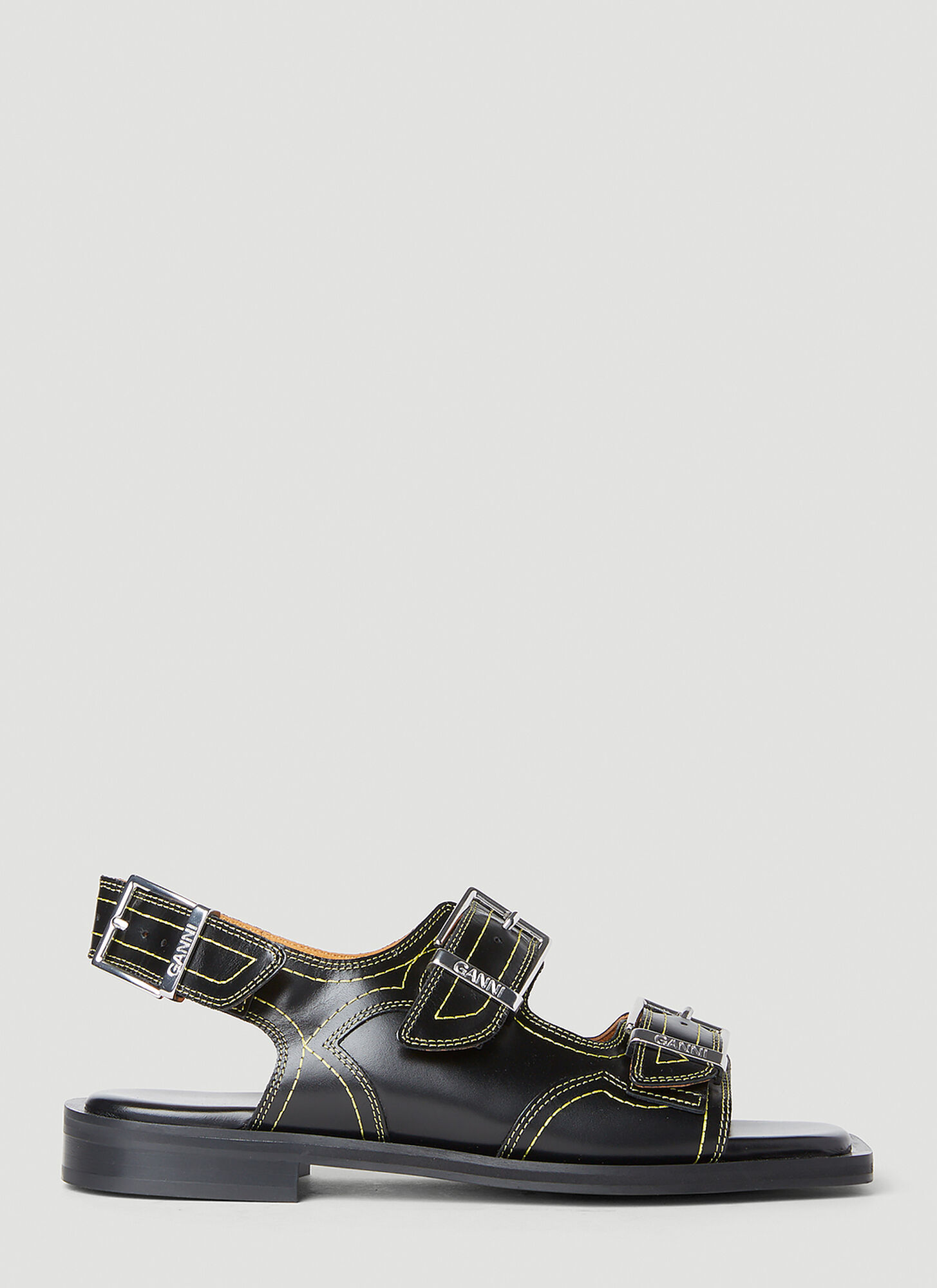 Ganni Embroidered Leather Sandals In Black