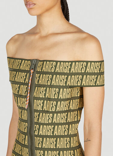 Aries Press Gothic Logo Mini Dress Olive ari0252011