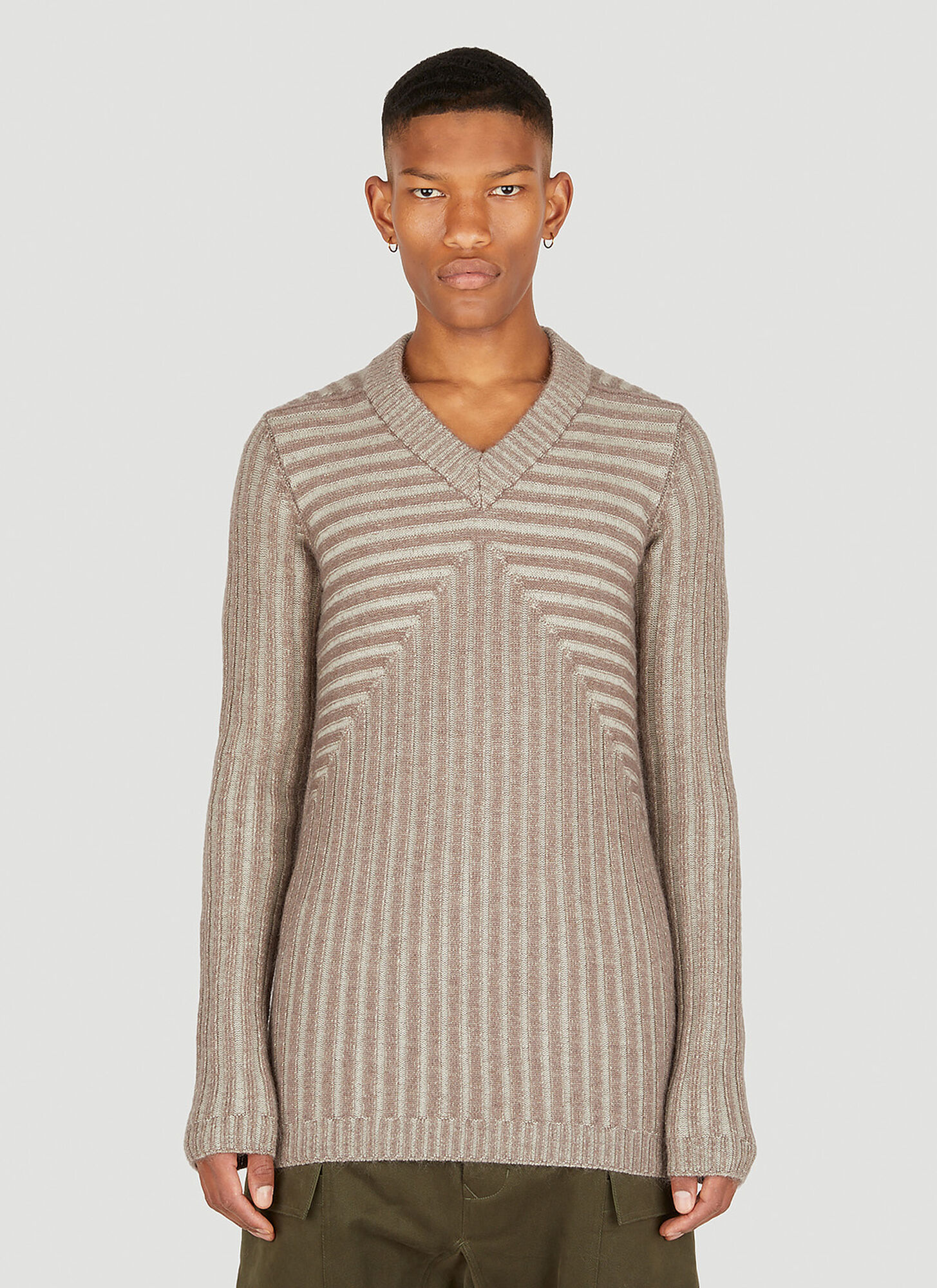 Shop Rick Owens Ribbed V-neck Sweater In Brown