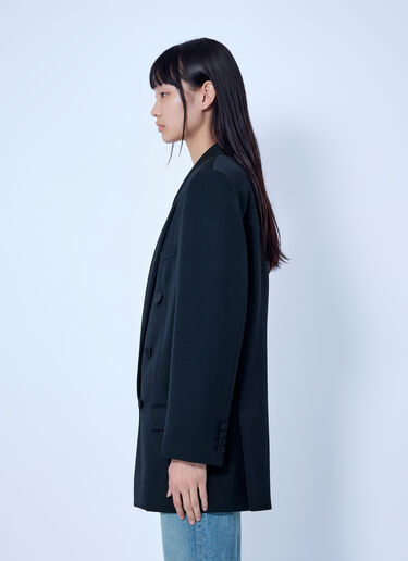 LN-CC® - Saint Laurent: Double-Breasted Blazer with Satin Lapels - Black Saint Laurent Double-Breasted Blazer with Satin Lapels Black sla0265030