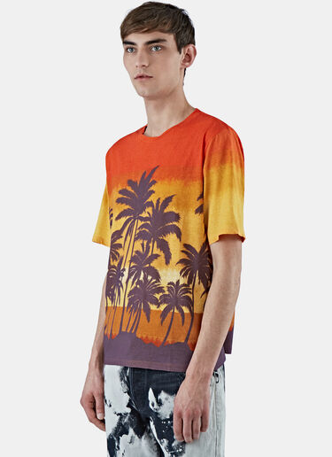 Saint Laurent Palm Print Crew Neck T-Shirt Orange sla0124026