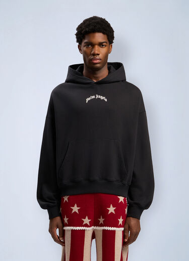 Curved Logo Loose Hooded Sweatshirt Palm Angels Curved Logo Loose Hooded Sweatshirt Black pma0162014