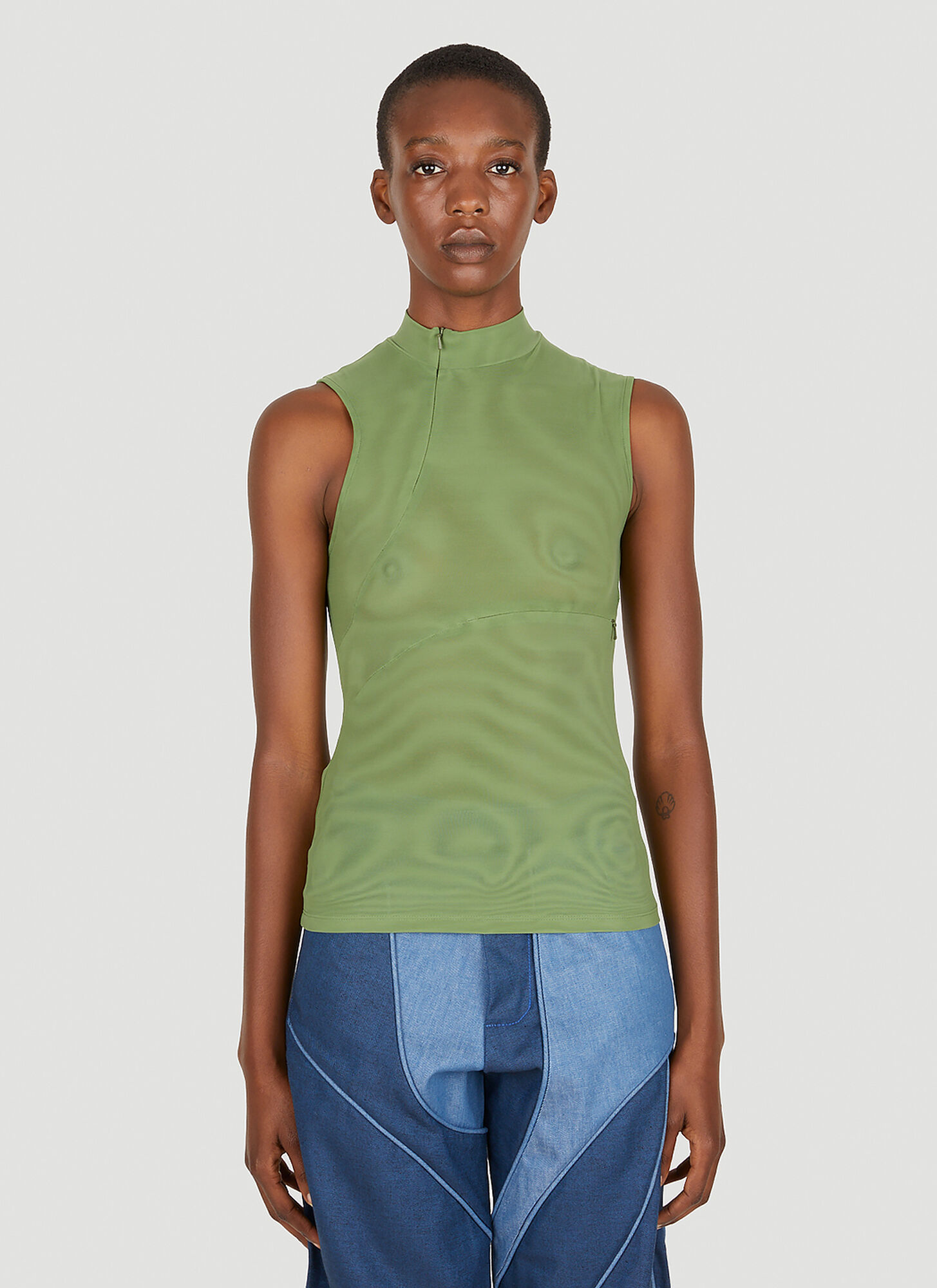 Mainline:rus/fr.ca/de Mesh Zip Top In Green