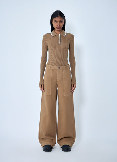 Ribbed Knit Collared Top Moncler Ribbed Knit Collared Top Brown mon0263042