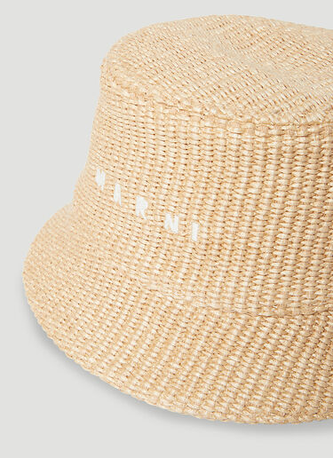 Marni Logo Embroidery Raffia-Effect Bucket Hat Beige mni0255036
