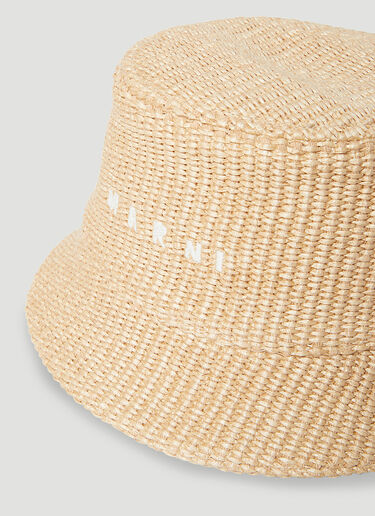 Marni Logo Embroidery Raffia-Effect Bucket Hat Beige mni0255036