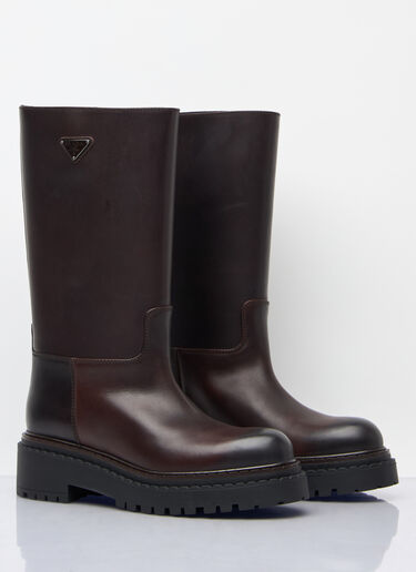 Prada 徽标铭牌皮靴 棕色 pra0258035