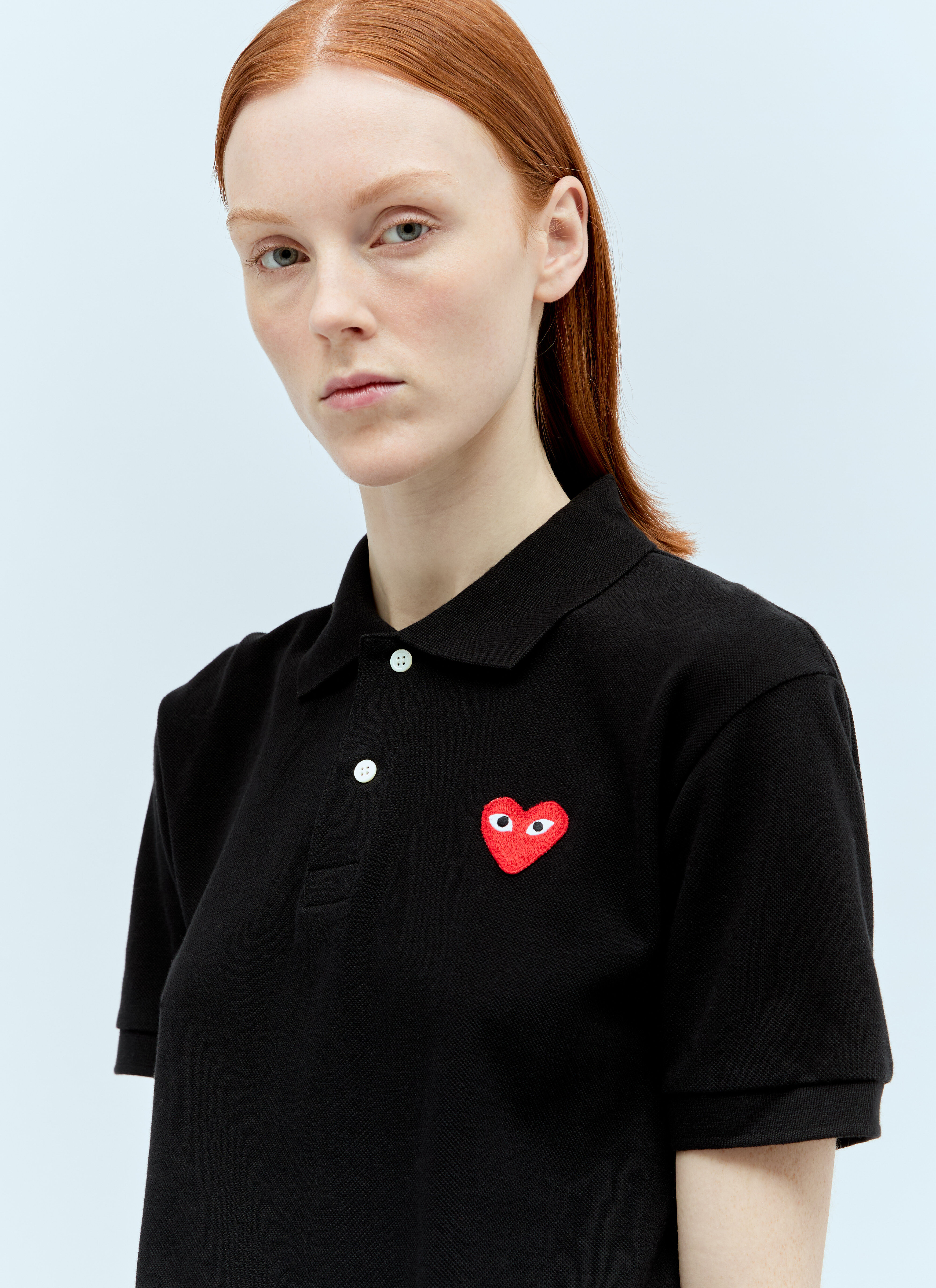 Comme Des Garcons PLAY Women s Logo Patch Polo Shirt in Black LN CC