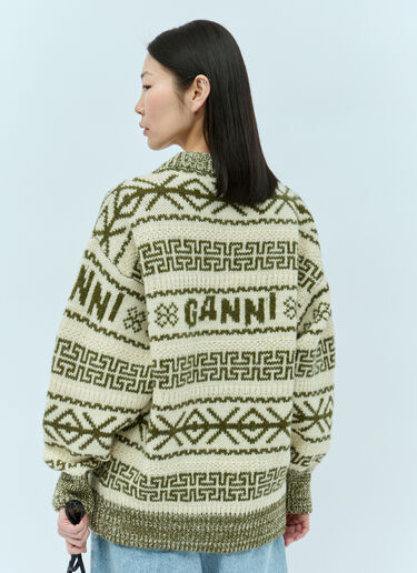 GANNI Logo Jacquard Wool Sweater Beige gan0254037