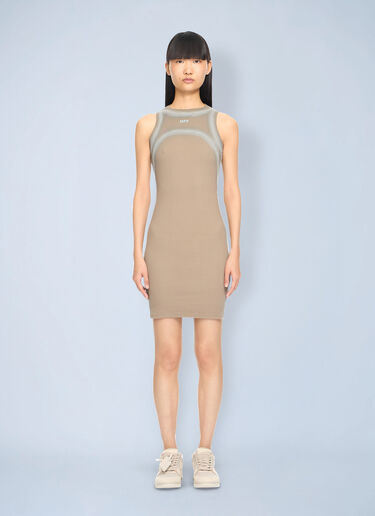 LN-CC® - Off-White: Spray Off Stamp Ribbed Round Dress - Beige Off-White Spray Off Stamp Ribbed Round Dress Beige ofw0264051