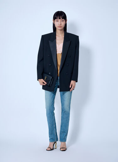 LN-CC® - Saint Laurent: Double-Breasted Blazer with Satin Lapels - Black Saint Laurent Double-Breasted Blazer with Satin Lapels Black sla0265030