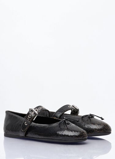 Miu Miu Crackled Leather Ballerina Shoes Brown miu0259022