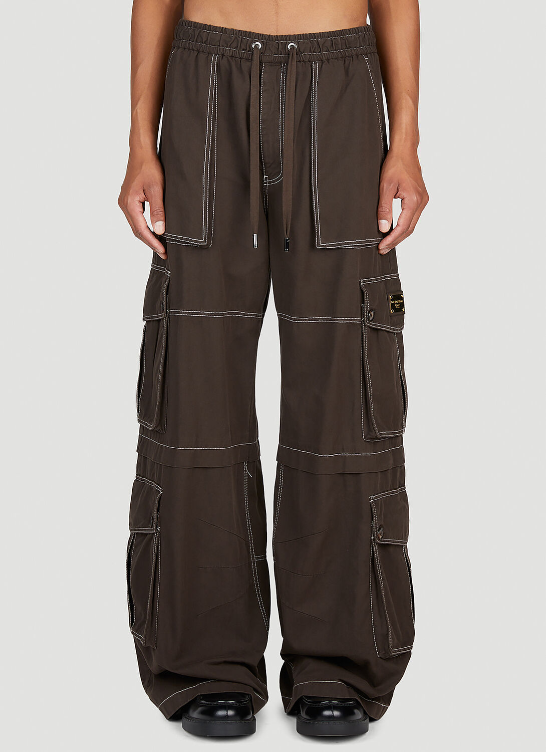 Shop Dolce & Gabbana Wide Leg Cargo Pants In Brown