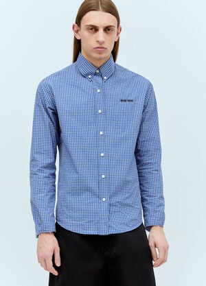 Miu Miu Logo Embroidery Checked Shirt Blue miu0157004