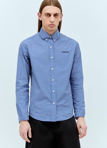 Logo Embroidery Checked Shirt Miu Miu Logo Embroidery Checked Shirt Blue miu0356003
