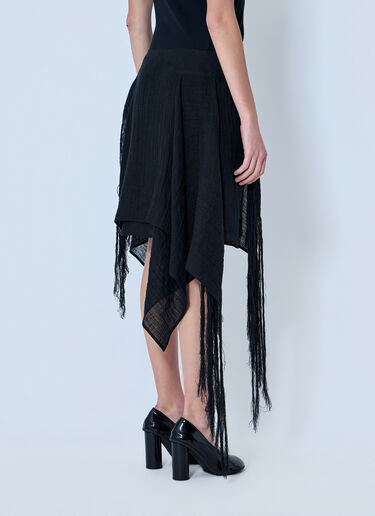 LN-CC® - Yohji Yamamoto: Asymmetric Fringe Skirt - Black Yohji Yamamoto Asymmetric Fringe Skirt Black yoy0264005
