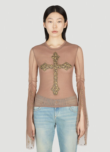 Embellished Cross Top Blumarine Embellished Cross Top Brown blm0252017