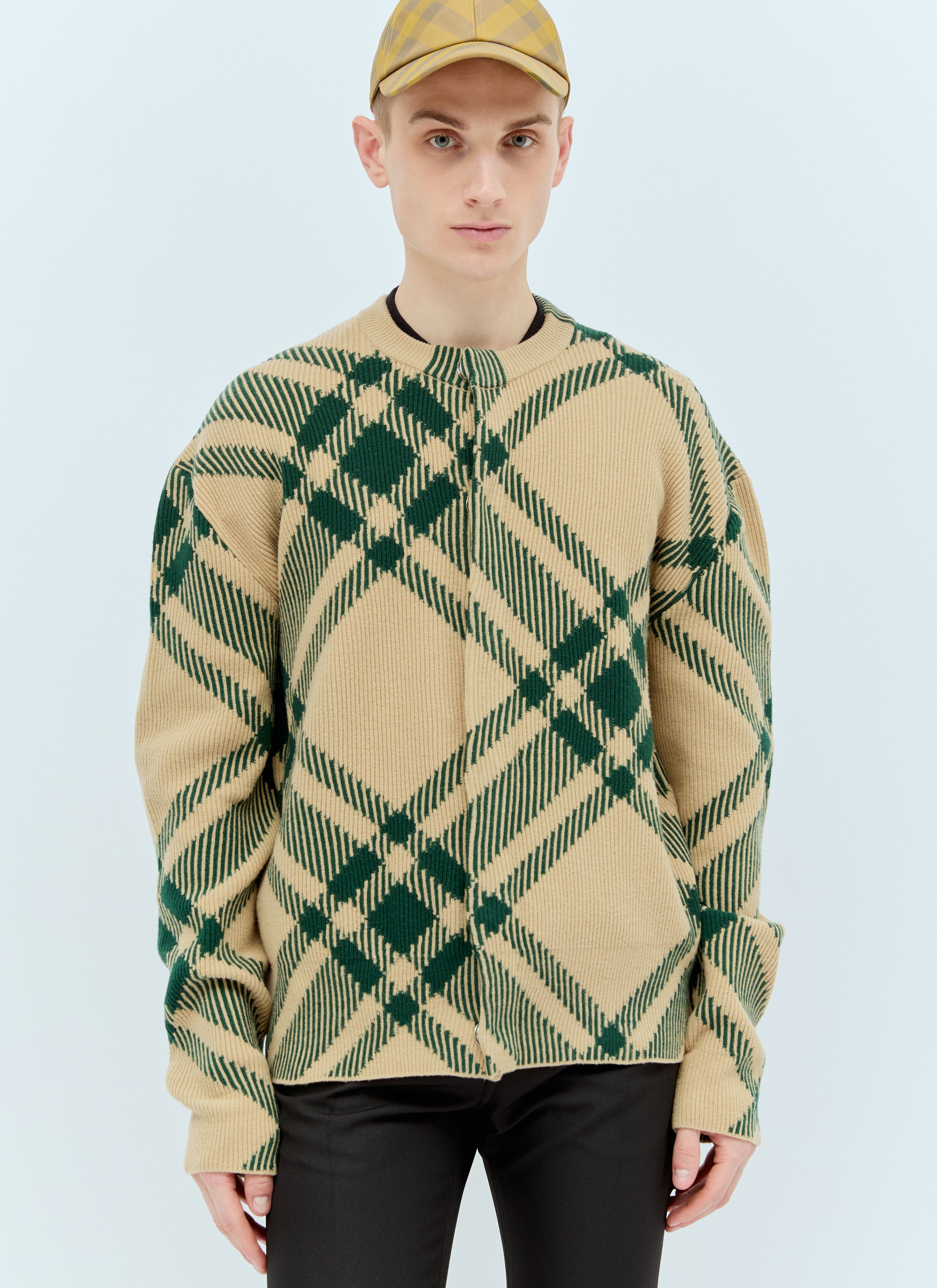 Burberry Men s Check Wool Blend Cardigan in Beige LN CC