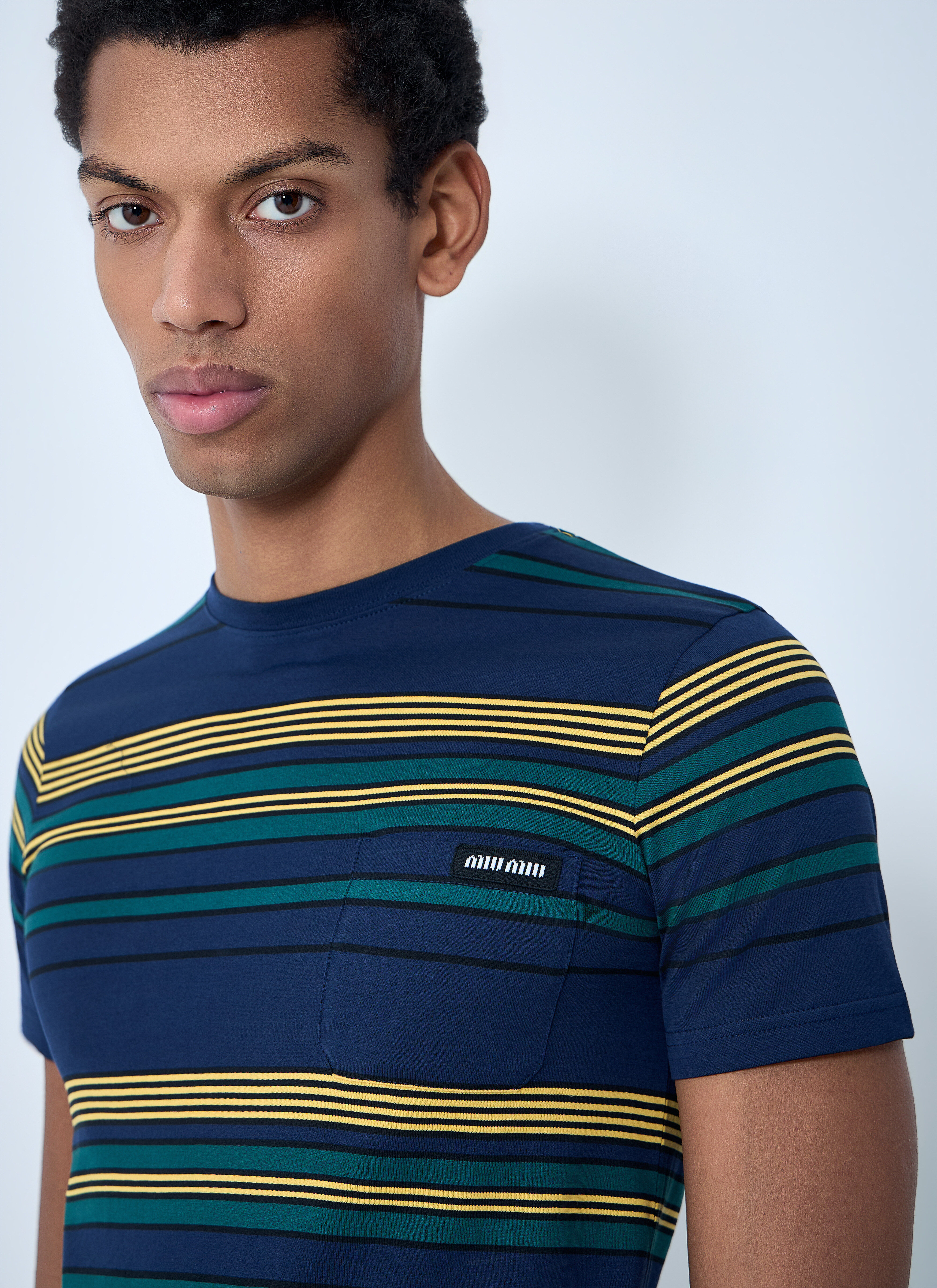 Miu Miu Men's' Striped Cotton Jersey T-Shirt in Blue | LN-CC®