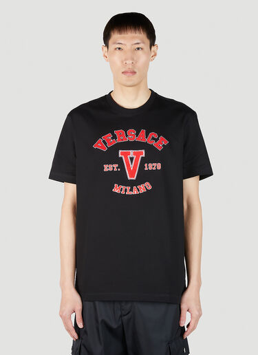 Versace 바시티 로고 아플리케 티셔츠 블랙 ver0151006