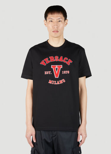 Varsity Logo Appliqué T-Shirt Versace Varsity Logo Appliqué T-Shirt Black ver0151006