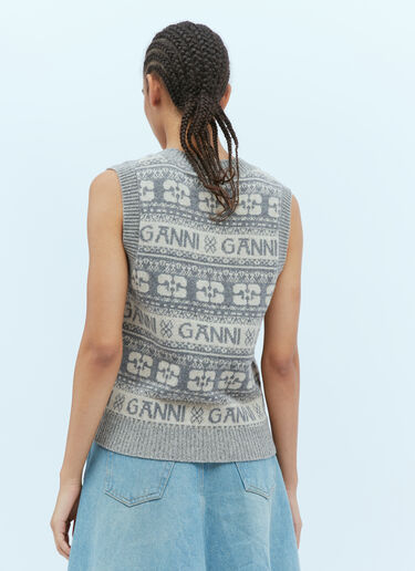 Intarsia Logo Sweater Vest GANNI Intarsia Logo Sweater Vest Grey gan0254013