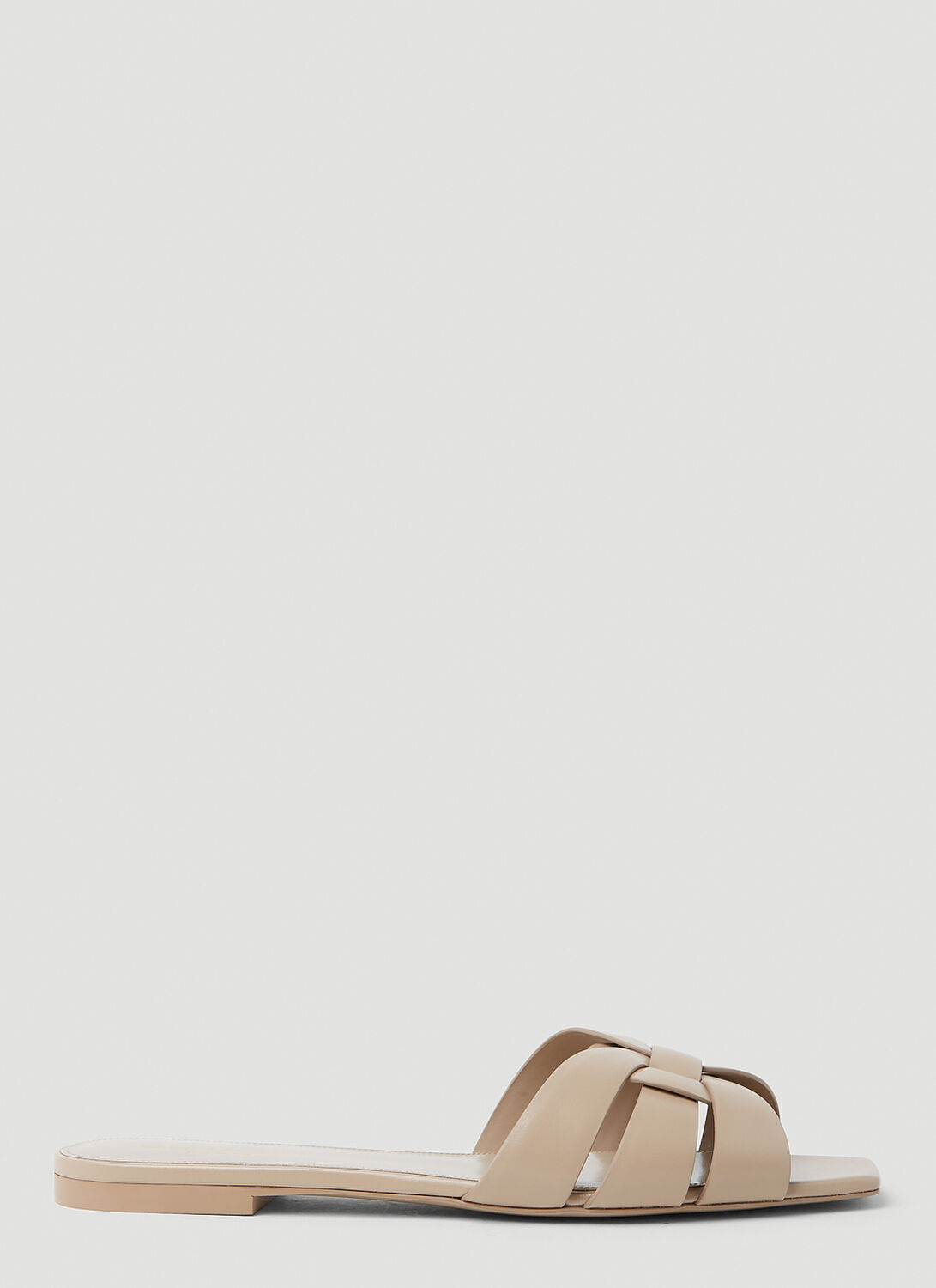 Saint Laurent Nu Pieds Woven Patent-leather Slides In Beige