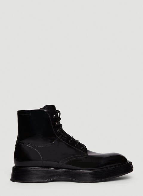 Saint Laurent Brushed Lace Up Boots Black sla0145025