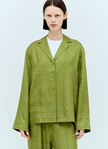 TOTEME Monogram Silk Pyjama Shirt Green tot0257012