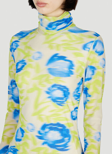 GANNI Mesh Long Sleeve Roll Neck Top Green gan0252008