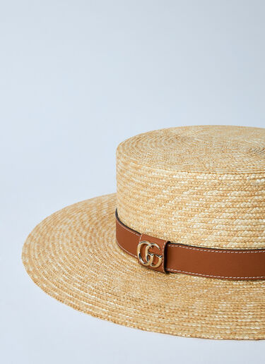 Gucci Straw Hat With Logo Plaque Beige guc0259069